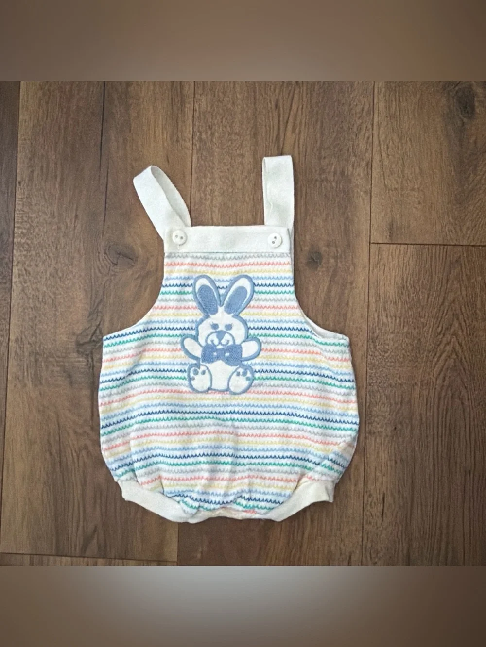 Vintage Baby Bunny Stripe Romper in Pastel Multicolor Stripes